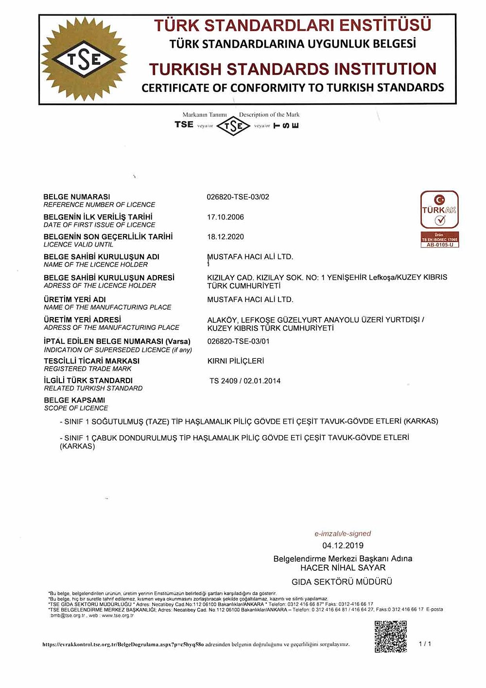 TSE TS 2409 belgesi